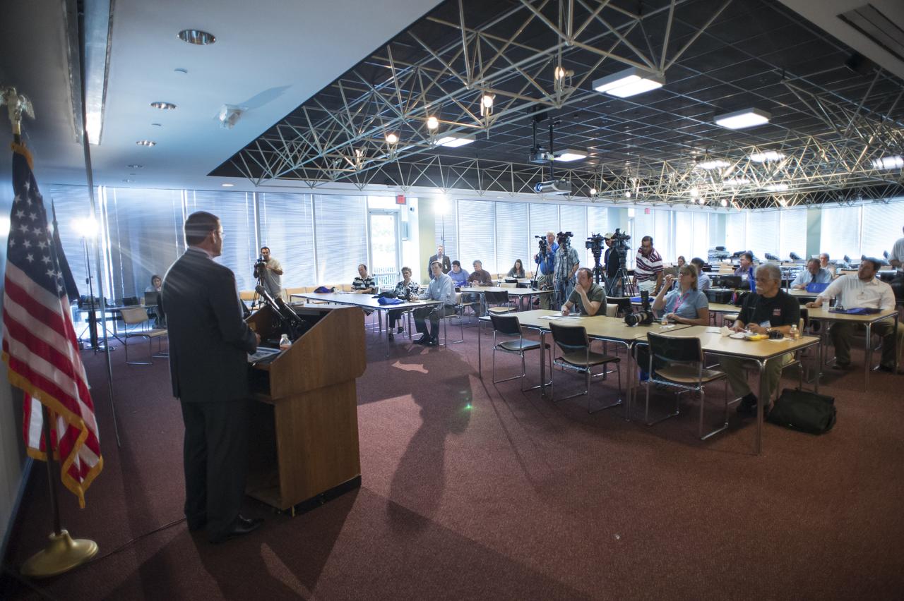 Crew Commercial Office's PAO activities for Boeing's rollout of their CST-100 capsule - "First Look" Media Event.  Photo Date: July 22, 2013.  Location: Boeing - Houston Product Support Center.  Photographer: Robert Markowitz