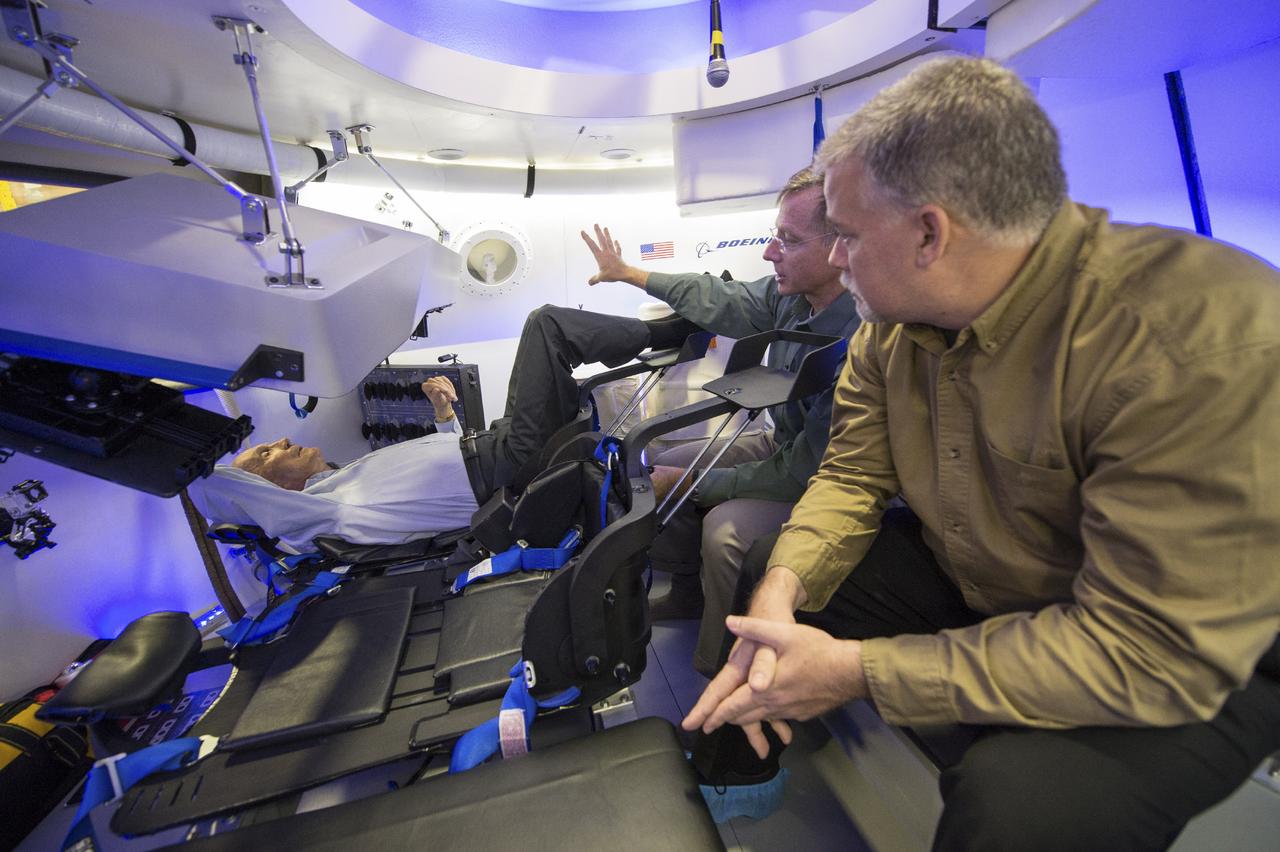 Crew Commercial Office's PAO activities for Boeing's rollout of their CST-100 capsule - "First Look" Media Event.  Photo Date: July 23, 2013.  Location: Boeing - Houston Product Support Center.  Photographer: Robert Markowitz