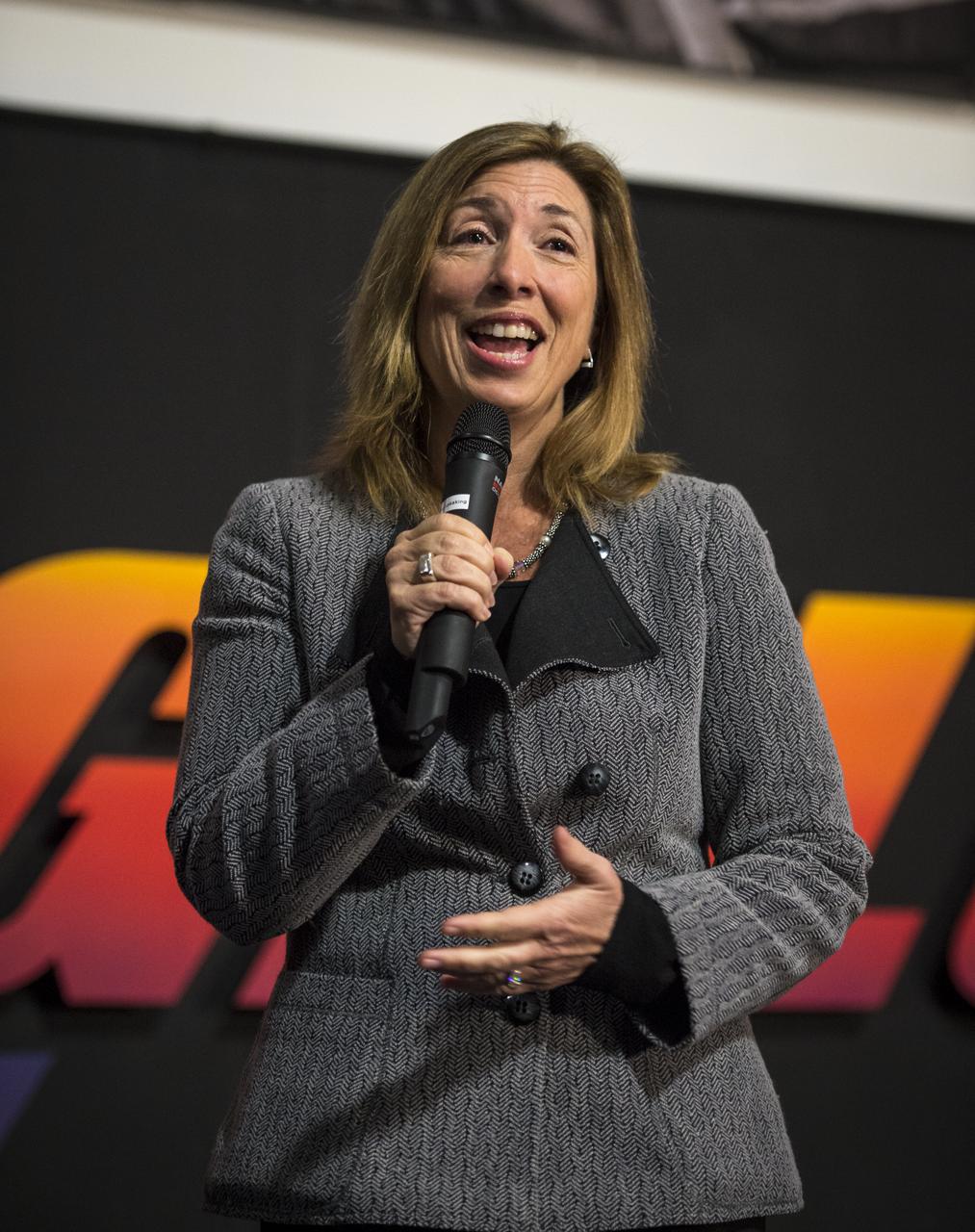 NASA Deputy Administrator Lori Garver talks during a media briefing where she and President and founder of Bigelow Aerospace Robert T. Bigelow, discussed their $17.8 million contract to provide a Bigelow Expandable Activity Module (BEAM) to the International Space Station to test expandable space habitat technology, Wednesday, Jan. 16, 2013 at Bigelow Aerospace in Las Vegas. BEAM is scheduled to arrive at the space station in 2015 for a two-year technology demonstration. Photo Credit: (NASA/Bill Ingalls)