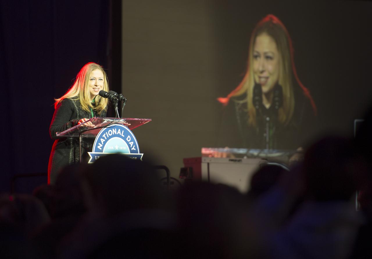 Former first daughter Chelsea Clinton kicks off the National Day of Service on the National Mall, Saturday, January 19, 2013, in Washington.  She urged Americans to get involved in service projects in their communities. Clinton will serve as honorary chair of the 2013 National Day of Service.  Photo Credit:  (NASA/Carla Cioffi)