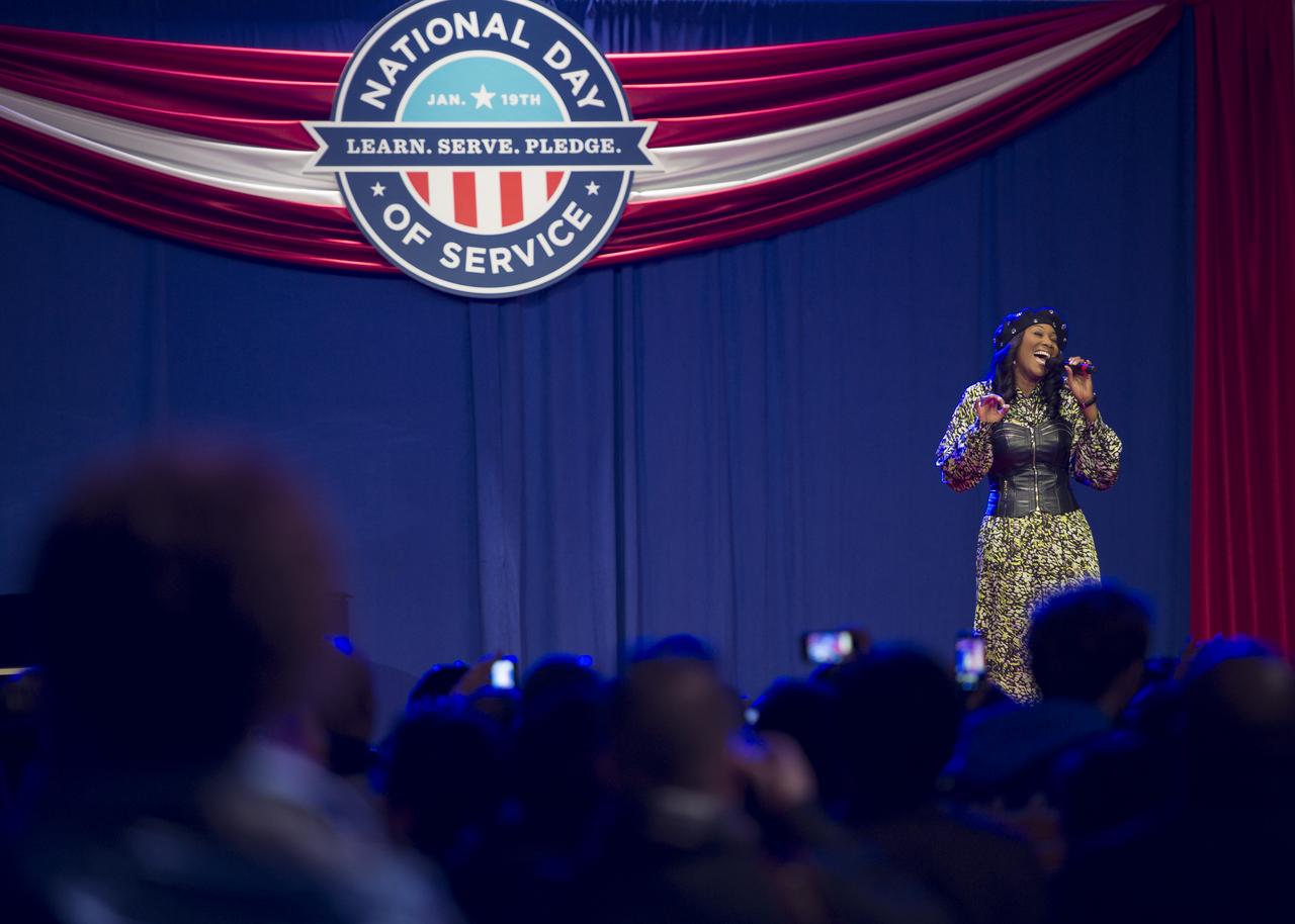 American gospel singer Yolanda Adams, known as the first lady of modern gospel, sings at the the National Day of Service on the National Mall, Saturday, January 19, 2013, in Washington.  NASA along with other federal agencies set up along the Mall as part of events surrounding the inauguration of President Barack Obama. Photo Credit: (NASA/Carla Cioffi)