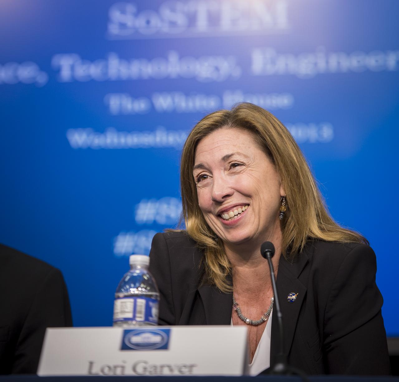 NASA Deputy Administrator Lori Garver listens to a question during the first-ever State of Science, Technology, Engineering and Math Event (SoSTEM) held at the Eisenhower Executive Office Building, Wednesday, Feb. 13, 2013 in Washington.  Garver was part of a panel that took questions from a crowd of STEM students.  Photo Credit: (NASA/Bill Ingalls)