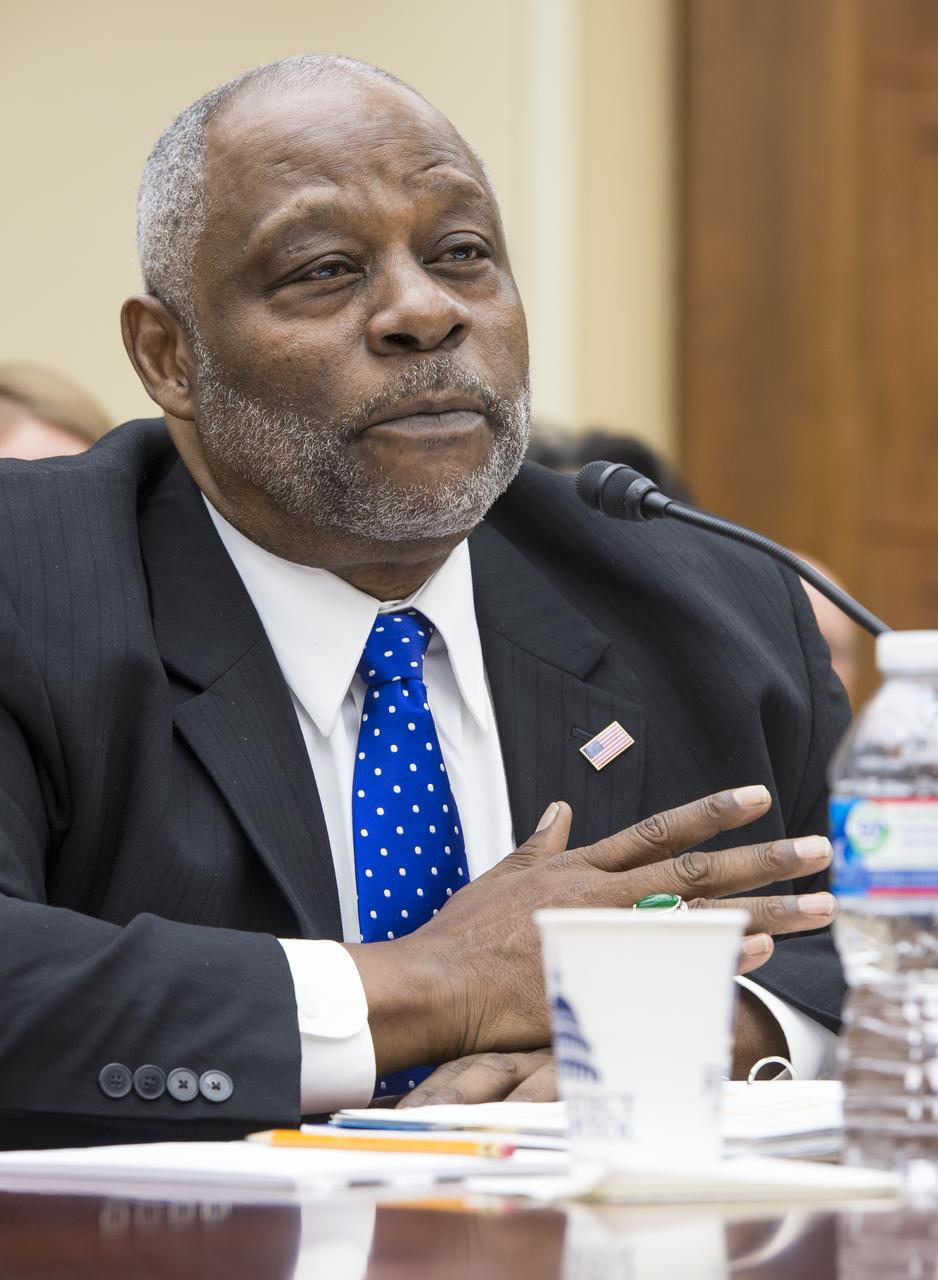 Dr. Gerald Dillingham, Director, Civil Aviation Issues, Government Accounting Office (GAO), talks during a House Subcommittee on Oversight hearing titled "Operating Unmanned Aircraft Systems in the National Airspace System: Assessing Research and Development Efforts to Ensure Safety" on Friday, Feb. 15, 2013 at the Rayburn House Office Building in Washington.  Photo Credit: (NASA/Bill Ingalls)