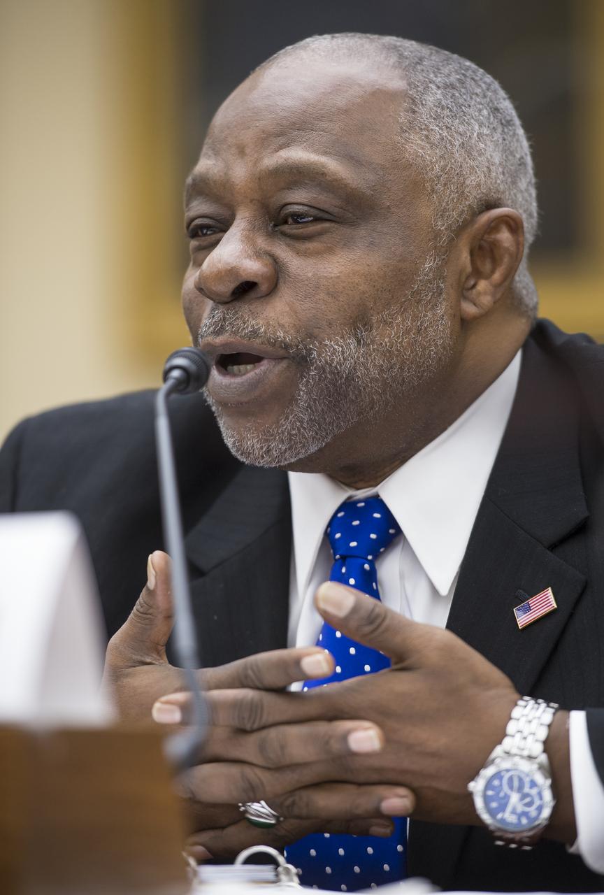Dr. Gerald Dillingham, Director, Civil Aviation Issues, Government Accounting Office (GAO), talks during a House Subcommittee on Oversight hearing titled "Operating Unmanned Aircraft Systems in the National Airspace System: Assessing Research and Development Efforts to Ensure Safety" on Friday, Feb. 15, 2013 at the Rayburn House Office Building in Washington.  Photo Credit: (NASA/Bill Ingalls)