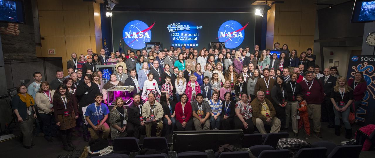 NASA Social attendees pose for a group photograph following a NASA Social exploring science on the ISS at NASA Headquarters, Wednesday, Feb. 20, 2013 in Washington. Photo Credit: (NASA/Carla Cioffi)