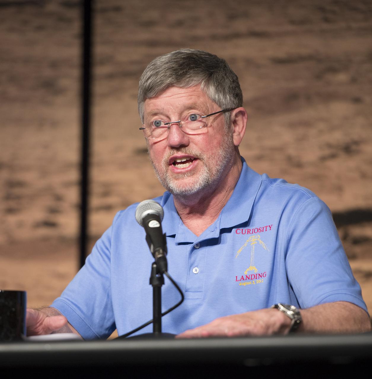 David Blake, principal investigator for Curiosity's Chemistry and Mineralogy investigation at NASA's Ames Research Center in Calif., speaks at a news conference presenting findings of the Curiosity rover's analysis of the first sample of rock powder collected on Mars, Tuesday, March 12, 2013 in Washington. The rock sample collected shows ancient Mars could have supported living microbes. Photo Credit: (NASA/Carla Cioffi)
