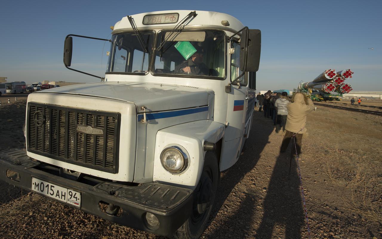 The Soyuz rocket is rolled out to the launch pad by train on Tuesday, March 26, 2013, at the Baikonur Cosmodrome in Kazakhstan. Launch of the Soyuz rocket is scheduled for March 29 and will send Expedition 35 Soyuz Commander Pavel Vinogradov, and Flight Engineers Chris Cassidy of NASA and Alexander Misurkin of Russia on a five and a half-month mission aboard the International Space Station. Photo Credit: (NASA/Carla Cioffi)