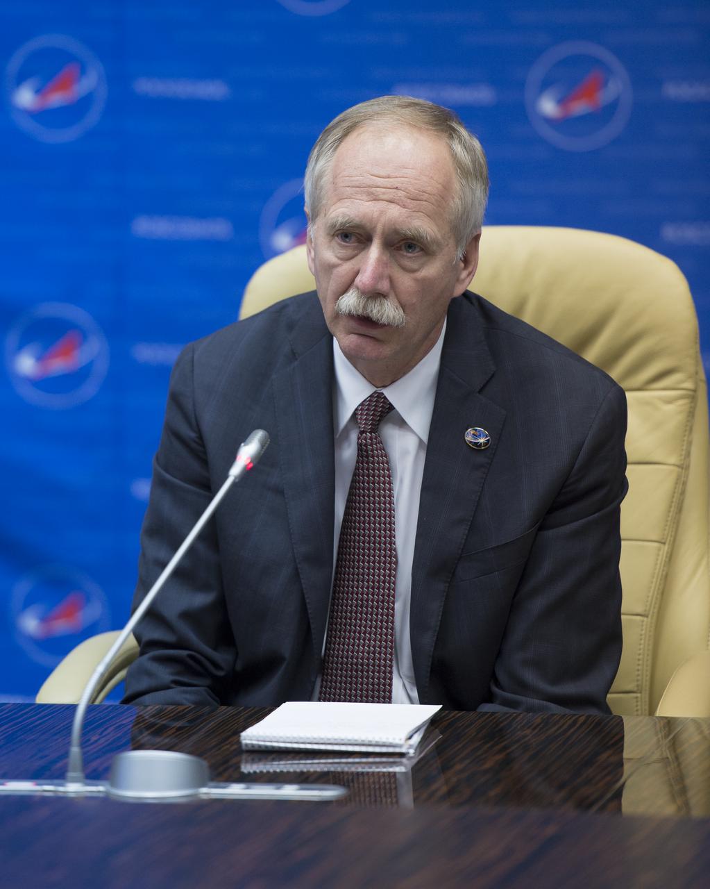 William Gerstenmaier, NASA Associate Administrator Human Exploration and Operations speaks at a press conference following the successful single-day launch-to-docking of the Soyuz TMA-08M with the International Space Station on Friday, March 29, 2013 at the Baikonur Hotel in Baikonur, Kazakhstan. The Soyuz reached the station in less than six hours and after only four orbits, instead of its usual two-day route, carrying the Expedition 35 crew of Soyuz Commander Pavel Vinogradov, NASA Flight Engineer Chris Cassidy and Russian Flight Engineer Alexander Misurkin.  Photo Credit:  (NASA/Carla Cioffi)