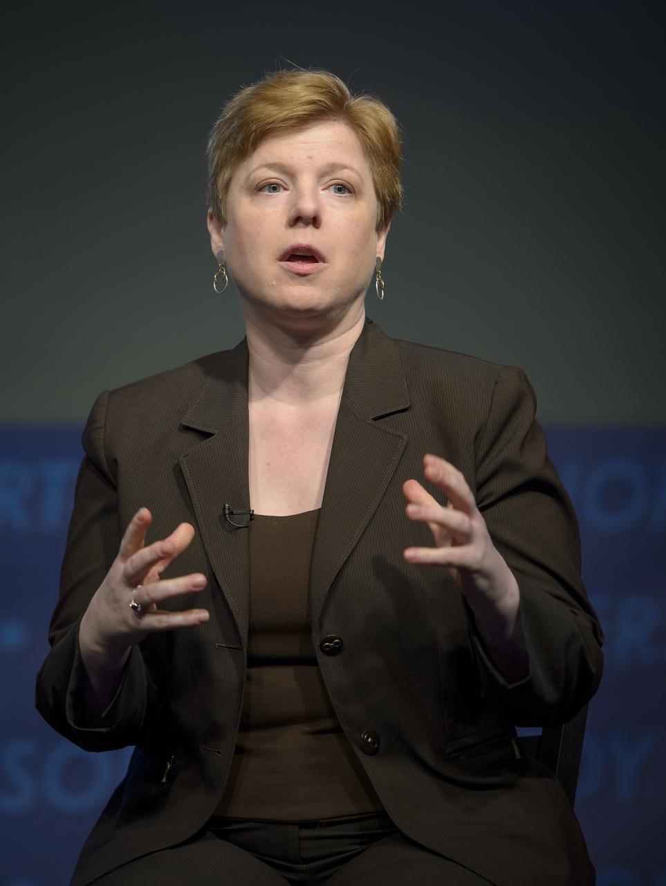 NASA Chief Financial Officer Elizabeth Robinson, presents details of the fiscal year 2014 budget request in an agency-wide all hands meeting televised from NASA Headquarters on Wednesday, April 10, 2013 in Washington. Photo Credit: (NASA/Bill Ingalls)