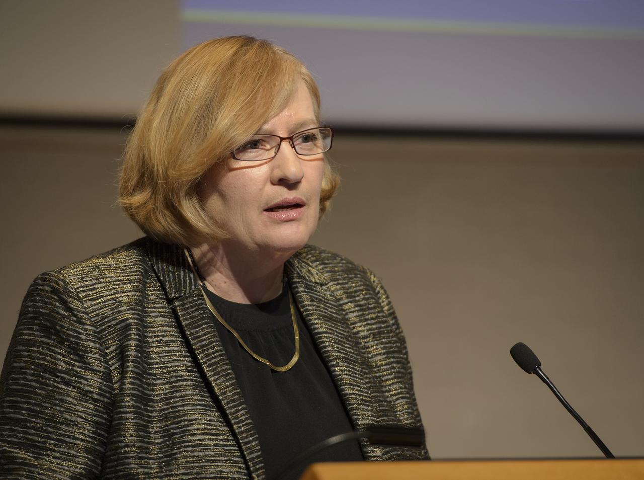 Patricia Falcone, Associate Director, National Security and International Affairs Division, White House Office of Science and Technology Policy, delivers remarks during a Fiscal Year 2014 budget briefing held at the American Association for the Advancement of Science (AAAS) on Wednesday, April 10, 2013 in Washington.  Photo Credit: (NASA/Bill Ingalls)
