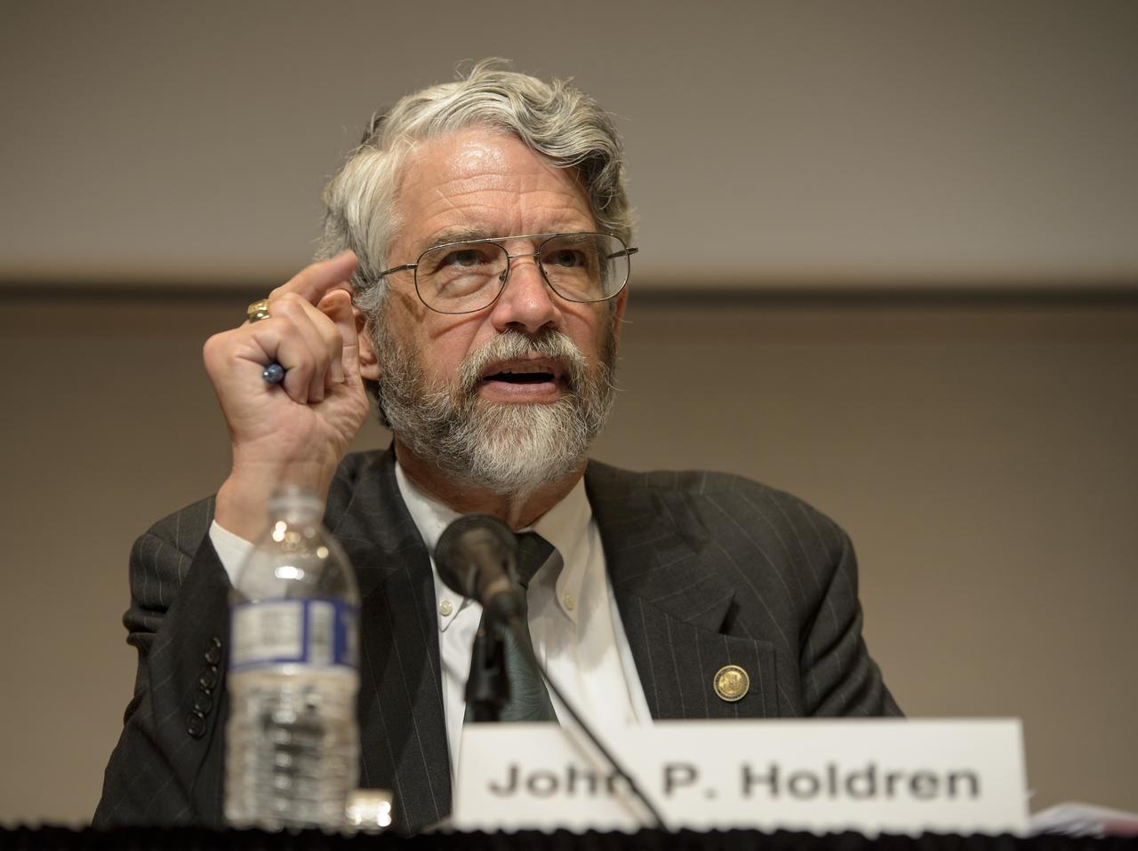 Dr. John P. Holdren, Assistant to the President for Science and Technology, Director of the White House Office of Science and Technology Policy, speaks during a Fiscal Year 2014 budget briefing held with Patricia Falcone of OSTP, Charlie Bolden from NASA, Francis Collins from NIH, Cora Marrett from NSF, and Kathryn Sullivan from NOAA, at the American Association for the Advancement of Science (AAAS) on Wednesday, April 10, 2013 in Washington. Photo Credit: (NASA/Bill Ingalls)