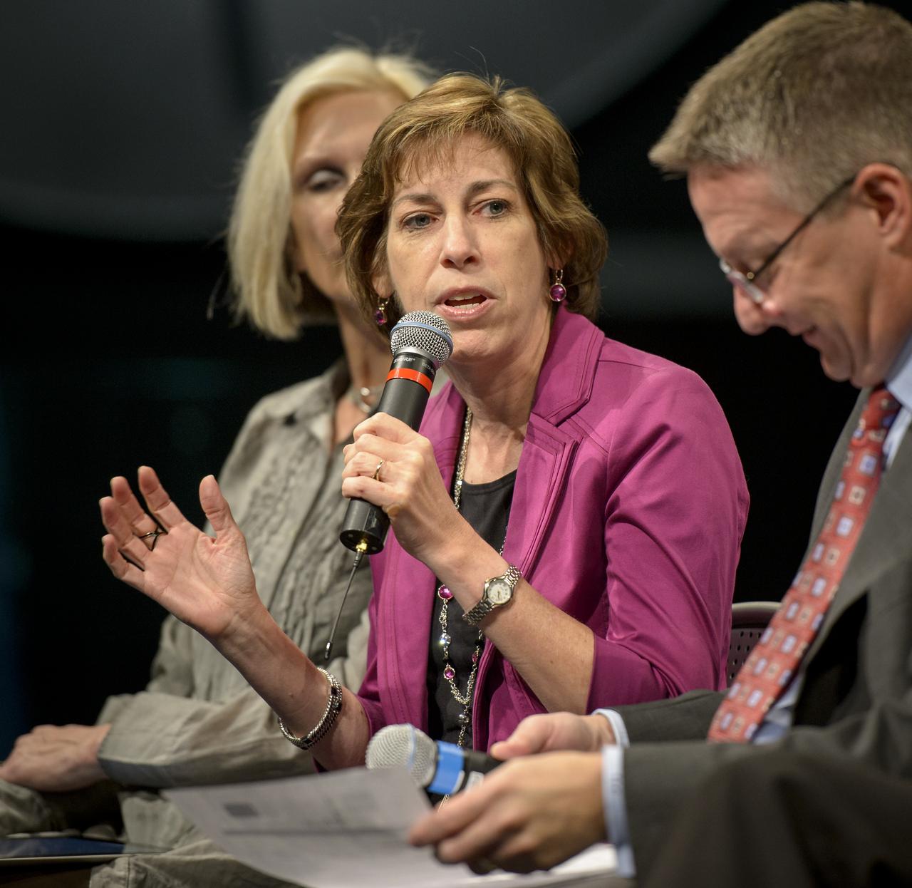 Director of the NASA Johnson Space Center Ellen Ochoa shares her experiences during a program titled "Sally Ride: How Her Historic Space Mission Opened Doors for Women in Science" held on Friday, May 17, 2013 at the National Air and Space Museum in Washington.  Photo Credit: (NASA/Bill Ingalls)