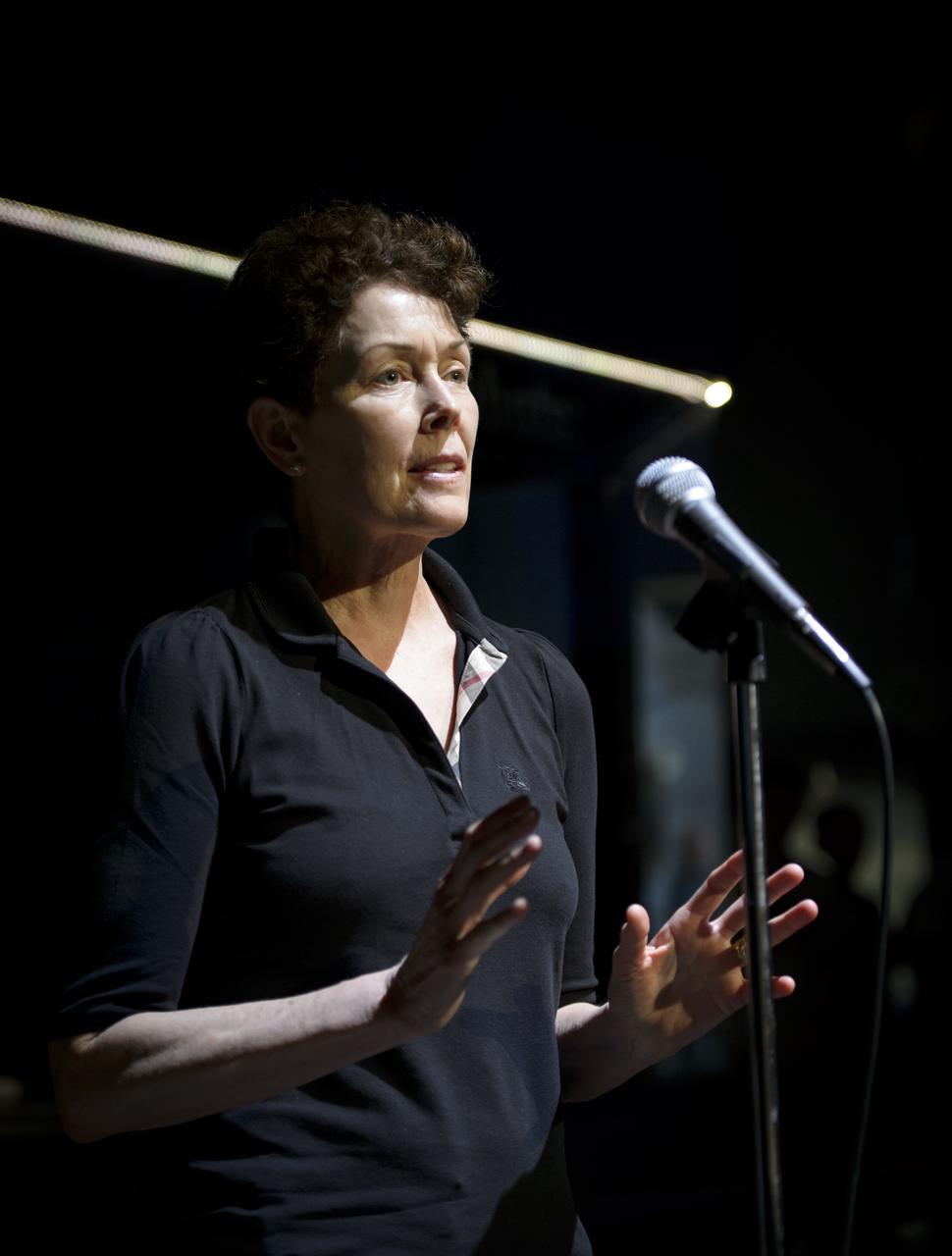 Sally Ride's life partner, Tam O'Shaughnessy, Chair of the Board of Sally Ride Science, talks during a program titled "Sally Ride: How Her Historic Space Mission Opened Doors for Women in Science" held on Friday, May 17, 2013 at the National Air and Space Museum in Washington.  Photo Credit: (NASA/Bill Ingalls)