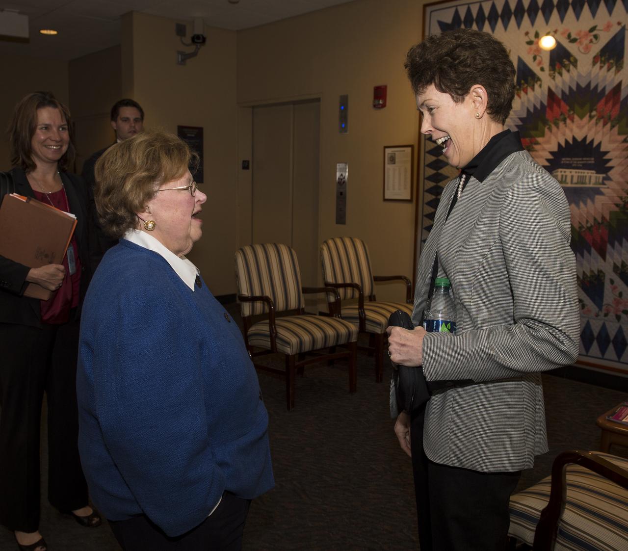 Sen. Barbara Mikulski, D-Md., left, talks with Tam O'Shaughnessy, Sally Ride's life partner and chair, board of directors of Sally Ride Science, prior to the National Tribute to Sally Ride at the John F. Kennedy Center for the Performing Arts, Monday, May 20, 2013 in Washington. Photo Credit: (NASA/Bill Ingalls)