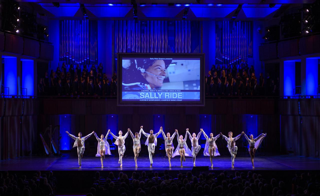 Student dancers from the North Carolina School of the Arts dance "Jordan" from Sweet Fields, Choreographed by Twayle Tharp, as the Centerville High School Chorus sings during the National Tribute to Sally Ride at the John F. Kennedy Center for the Performing Arts, Monday, May 20, 2013 in Washington. Photo Credit: (NASA/Bill Ingalls)