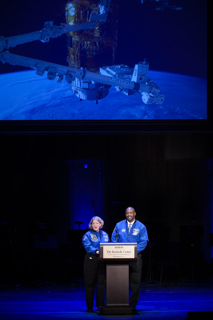NASA's Associate Administrator for Education and former astronaut Leland Melvin and former astronaut and space shuttle commander Pam Melroy, speak about Sally Ride's impact on the astronaut corps, the space program and beyond during a National Tribute to Sally Ride at the John F. Kennedy Center for the Performing Arts, Monday, May 20, 2013 in Washington. Photo Credit: (NASA/Bill Ingalls)
