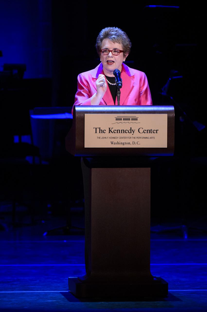 Tennis legend and champion for change Billie Jean King talks of inspiration role models during the National Tribute to Sally Ride at the John F. Kennedy Center for the Performing Arts, Monday, May 20, 2013 in Washington. Photo Credit: (NASA/Bill Ingalls)