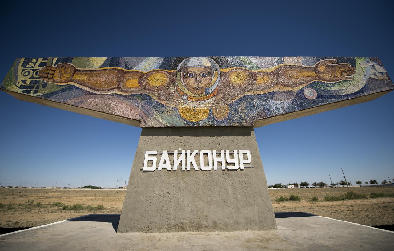 A space themed mural made of tile is seen at the entrance to the town of Baikonur, Kazakhstan on Saturday, May 25, 2013.  Launch of a Soyuz rocket to the International Space Station (ISS) with Expedition 36/37 Soyuz Commander Fyodor Yurchikhin of the Russian Federal Space Agency (Roscosmos), Flight Engineers; Luca Parmitano of the European Space Agency, and Karen Nyberg of NASA, is scheduled for Wednesday May 29, Kazakh time. Yurchikhin, Nyberg, and, Parmitano, will remain aboard the station until mid-November. Photo Credit: (NASA/Bill Ingalls)