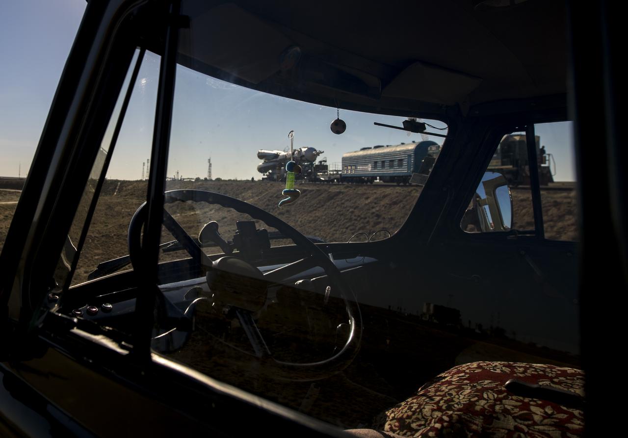 The Soyuz TMA-09M spacecraft is seen as it is rolled out by train to the Baikonur Cosmodrome launch pad, Sunday, May 26, 2013, in Kazakhstan.  The launch of the Soyuz rocket to the International Space Station (ISS) with Expedition 36/37 Soyuz Commander Fyodor Yurchikhin of the Russian Federal Space Agency (Roscosmos), Flight Engineers; Luca Parmitano of the European Space Agency, and Karen Nyberg of NASA, is scheduled for Wednesday May 29, Kazakh time. Yurchikhin, Nyberg, and, Parmitano, will remain aboard the station until mid-November. Photo credit: (NASA/Bill Ingalls)
