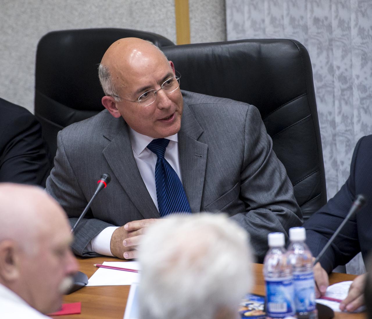 Michael Suffredini, manager, International Space Station (ISS) Program, speaks during the State Commission meeting to approve the Soyuz launch of Expedition 36 Soyuz Commander Fyodor Yurchikhin of the Russian Federal Space Agency (Roscosmos), Flight Engineers; Karen Nyberg of NASA, and Luca Parmitano at the Cosmonaut Hotel, Monday, May 27, 2013, in Kazakhstan. Photo credit: (NASA/Bill Ingalls)