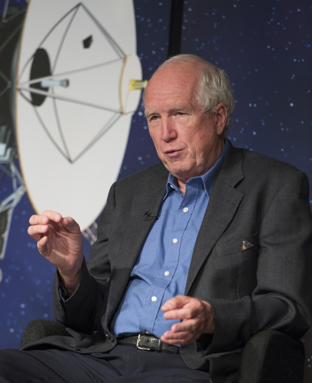 Don Gurnett, Voyager plasma wave investigation principal investigator, University of Iowa, speaks at a news conference on NASA's Voyager 1 spacecraft, Thursday, Sept. 12, 2013 at NASA Headquarters in Washington.  NASA's Voyager 1 spacecraft officially is the first human-made object to venture into interstellar space. The 36-year-old probe is about 12 billion miles (19 billion kilometers) from our sun.  New and unexpected data indicate Voyager 1 has been traveling for about one year through plasma, or ionized gas, present in the space between stars.  A report on the analysis of this new data is published in Thursday's edition of the journal Science.  Photo Credit:  (NASA/Carla Cioffi)