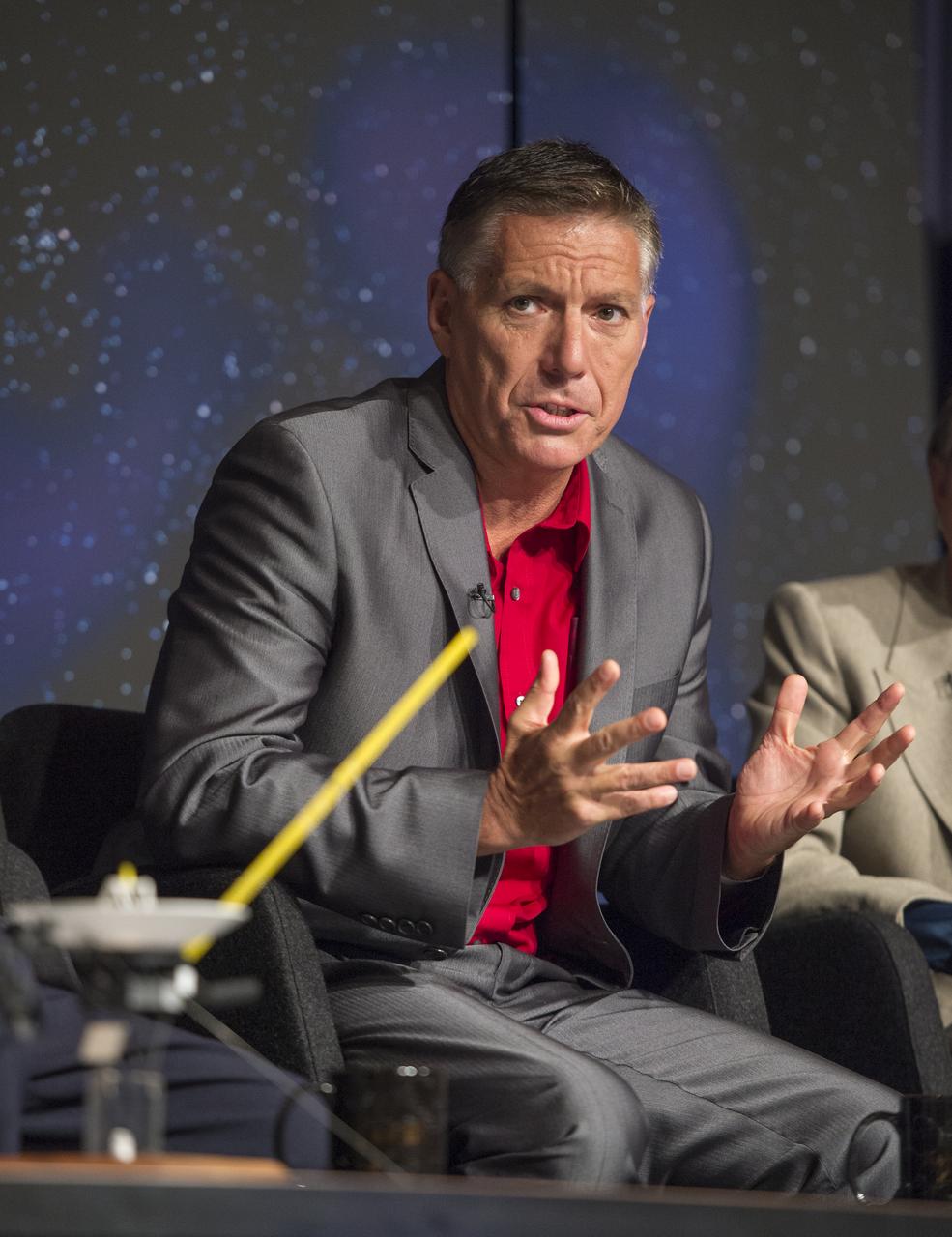 Gary Zank, Department of Space Sciences, Center for Space Plasma and Aeronomics Research (CSPAR), University of Alabama in Huntsville, speaks at a news conference on NASA's Voyager 1 spacecraft, Thursday, Sept. 12, 2013 at NASA Headquarters in Washington.  NASA's Voyager 1 spacecraft officially is the first human-made object to venture into interstellar space. The 36-year-old probe is about 12 billion miles (19 billion kilometers) from our sun.  New and unexpected data indicate Voyager 1 has been traveling for about one year through plasma, or ionized gas, present in the space between stars.  A report on the analysis of this new data is published in Thursday's edition of the journal Science.  Photo Credit:  (NASA/Carla Cioffi)