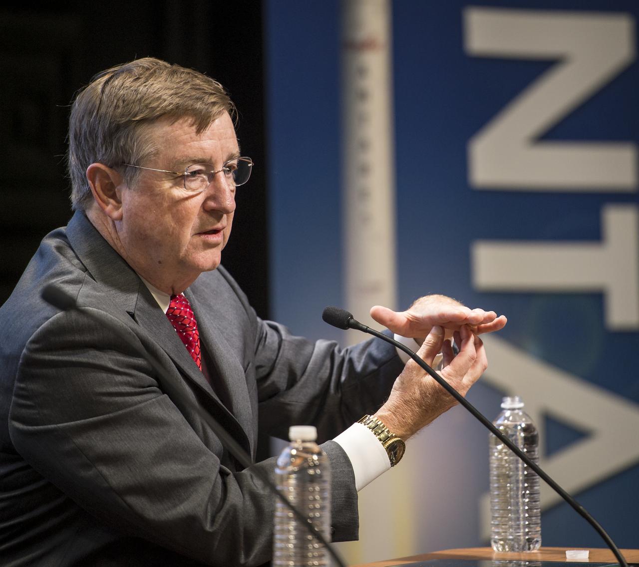 Frank Culbertson, executive vice president, Orbital Sciences Corporation, talks during a press conference held after the successful launch of the Antares rocket, with the Cygnus cargo spacecraft aboard, Wednesday, Sept. 18, 2013, NASA Wallops Flight Facility, Virginia. Cygnus is on its way to rendezvous with the space station. The spacecraft will deliver about 1,300 pounds (589 kilograms) of cargo, including food and clothing, to the Expedition 37 crew. Photo Credit: (NASA/Bill Ingalls)