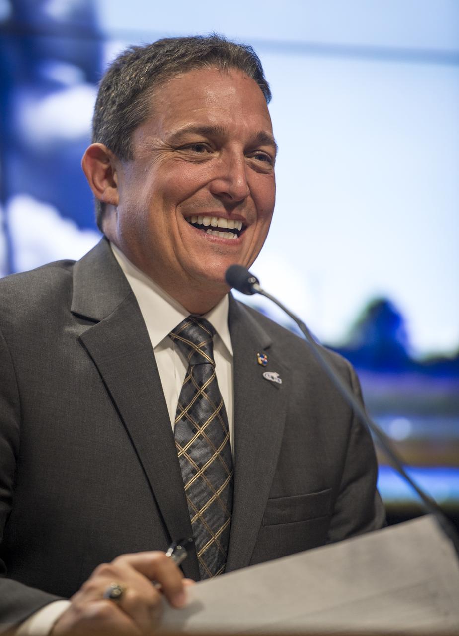 Alan Lindenmoyer, program manager, NASA's Commercial Crew and Cargo Program,  talks during a press conference held after the successful launch of the Orbital Sciences Corporation Antares rocket, with the Cygnus cargo spacecraft aboard, Wednesday, Sept. 18, 2013, NASA Wallops Flight Facility, Virginia. Cygnus is on its way to rendezvous with the space station. The spacecraft will deliver about 1,300 pounds (589 kilograms) of cargo, including food and clothing, to the Expedition 37 crew. Photo Credit: (NASA/Bill Ingalls)