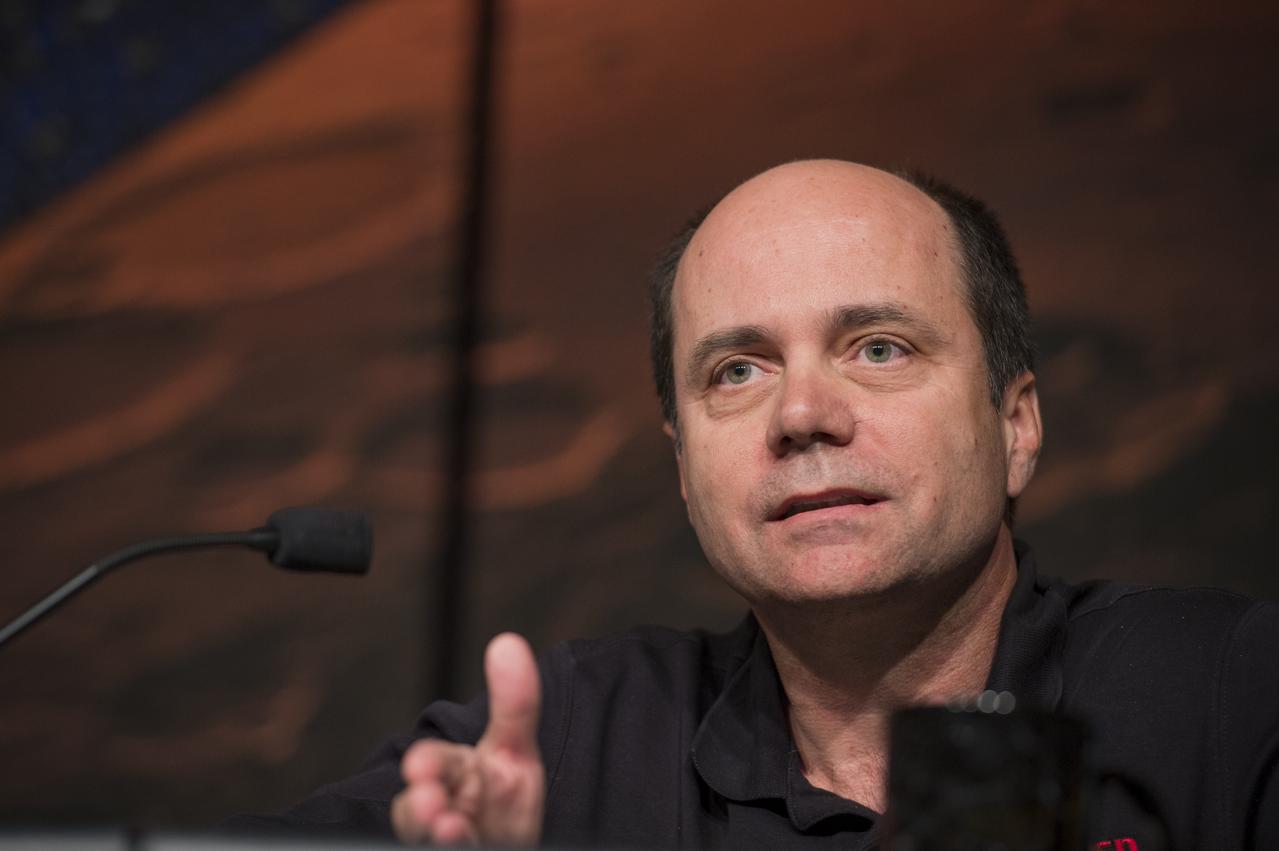 David Mitchell, MAVEN project manager, NASA's Goddard Space Flight Center, discusses the upcoming launch of the Mars Atmosphere and Volatile Evolution (MAVEN) mission, at a press conference at NASA Headquarters in Washington on Monday, Oct. 28th, 2013. MAVEN is the agency's next mission to Mars and the first devoted to understanding the upper atmosphere of the Red Planet. (Photo credit: NASA/Jay Westcott)