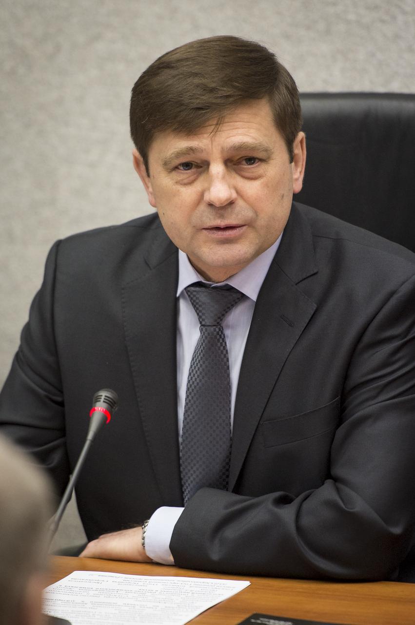 General Director of the Russian Federal Space Agency, Roscosmos, Oleg Ostapenko, talks during the State Commission meeting to approve the Soyuz rocket launch of Expedition 38 Soyuz Commander Mikhail Tyurin of Roscosmos, Flight Engineer Koichi Wakata of the Japan Aerospace Exploration Agency, and, Flight Engineer Rick Mastracchio of NASA for a six month mission aboard the International Space Station, Wednesday, Nov. 6, 2013 at the Cosmonaut Hotel in Baikonur, Kazakhstan. Photo Credit: (NASA/Bill Ingalls)