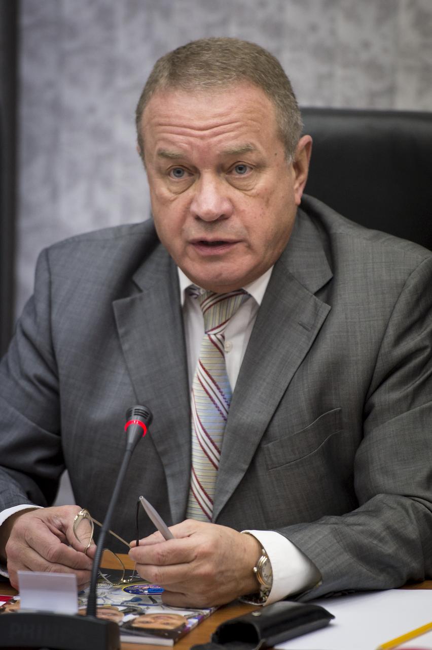 President of RSC Energia, Designer General V.A. Lopota, talks during the State Commission meeting to approve the Soyuz rocket launch of Expedition 38 Soyuz Commander Mikhail Tyurin of Roscosmos, Flight Engineer Koichi Wakata of the Japan Aerospace Exploration Agency, and, Flight Engineer Rick Mastracchio of NASA for a six month mission aboard the International Space Station, Wednesday, Nov. 6, 2013 at the Cosmonaut Hotel in Baikonur, Kazakhstan. Photo Credit: (NASA/Bill Ingalls)