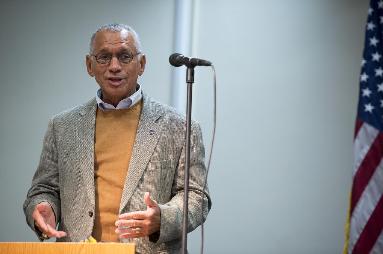NASA Administrator Charles F. Bolden gestures while making remarks before a stargazing event at Hoffman-Boston Elementary School in Arlington, Va. on Thursday, Nov. 7, 2013. Photo Credit: (NASA/Jay Westcott)