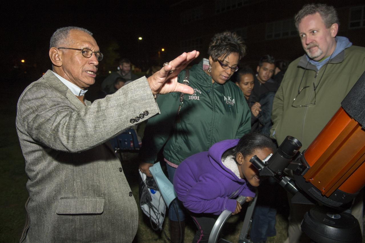 NASA Administrator Charles F. Bolden gestures while making remarks at a stargazing event at Hoffman-Boston Elementary School in Arlington, Va. on Thursday, Nov. 7, 2013. Photo Credit: (NASA/Jay Westcott)