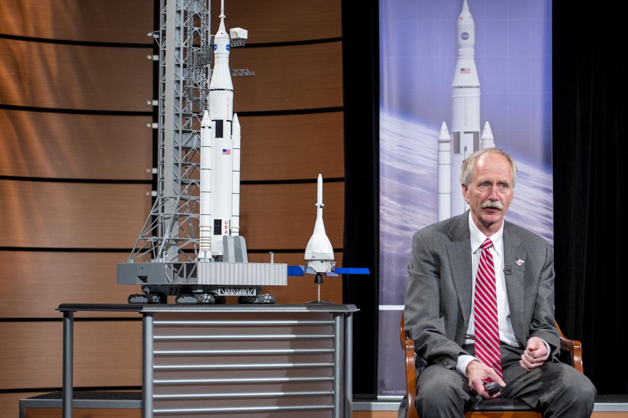 William Gerstenmaier, NASA Associate Administrator for human exploration and operations, participates in a panel discussion on deep space exploration using the Space Launch System and Orion spacecraft at the Newseum in Washington on Tuesday, November 12, 2013. Photo Credit: (NASA/Jay Westcott)