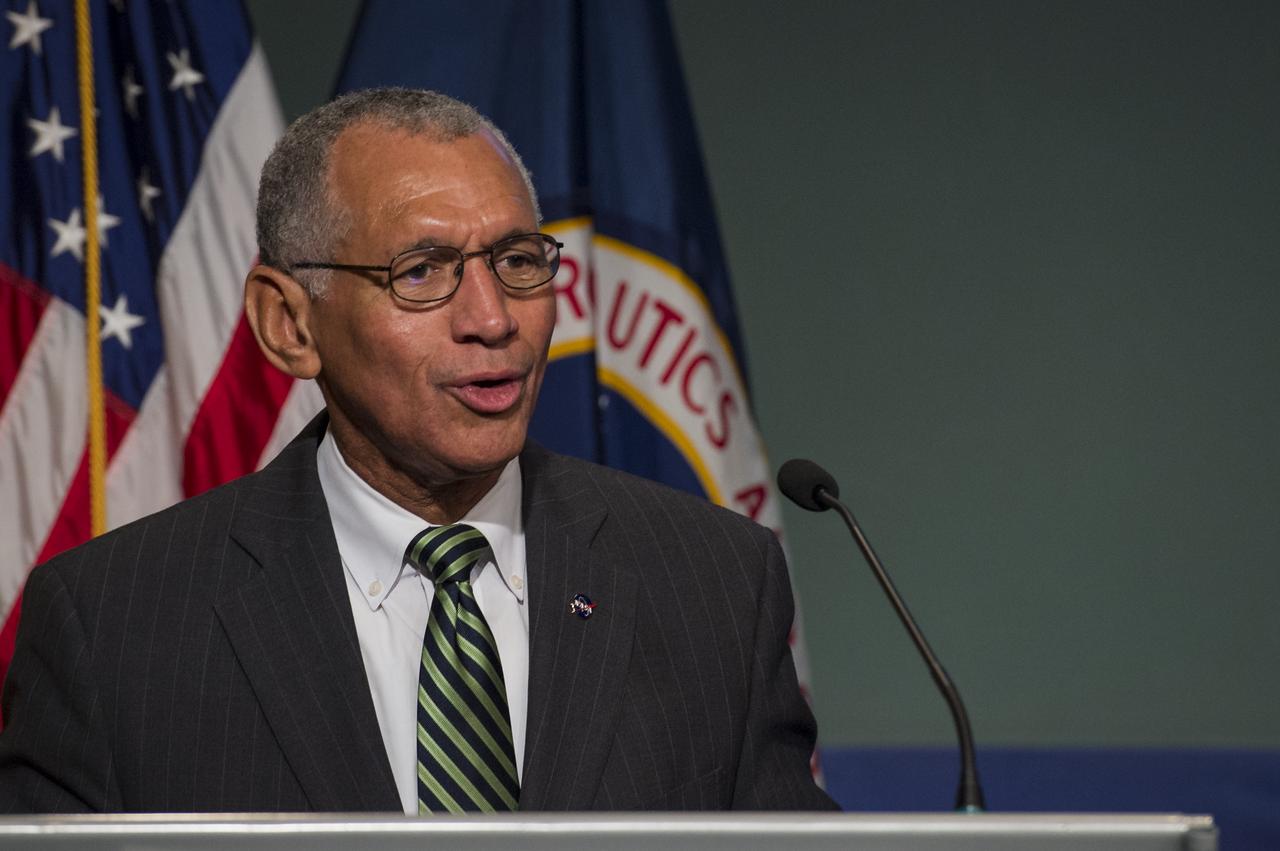 NASA Administrator Charles Bolden delivers remarks before a panel discussion on the Commercial Orbital Transportation Services (COTS) initiative at NASA Headquarters in Washington on Wednesday, November 13, 2013. Through COTS, NASA's partners Space Exploration Technologies Corp. (SpaceX) and Orbital Sciences Corp., developed new U.S. rockets and spacecraft, launched from U.S. soil, capable of transporting cargo to low-Earth orbit and the International Space Station. Photo Credit: (NASA/Jay Westcott)