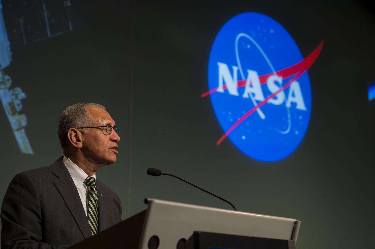 NASA Administrator Charles Bolden delivers remarks before a panel discussion on the Commercial Orbital Transportation Services (COTS) initiative at NASA Headquarters in Washington on Wednesday, November 13, 2013. Through COTS, NASA's partners Space Exploration Technologies Corp. (SpaceX) and Orbital Sciences Corp., developed new U.S. rockets and spacecraft, launched from U.S. soil, capable of transporting cargo to low-Earth orbit and the International Space Station. Photo Credit: (NASA/Jay Westcott)