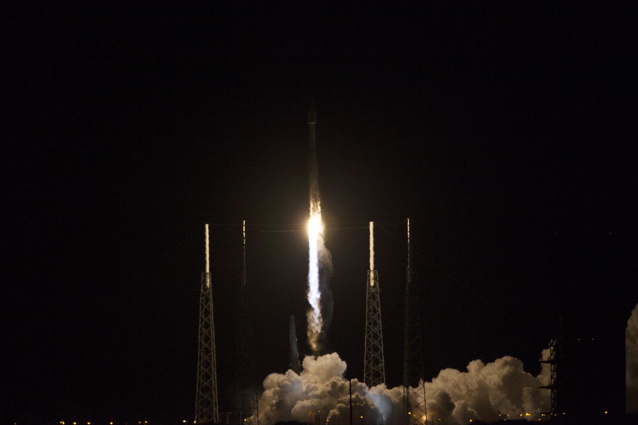 CAPE CANAVERAL, Fla. -- A United Launch Alliance Atlas V rocket soars into the darkness surrounding Space Launch Complex 41 at Cape Canaveral Air Force Station in Florida, carrying NASA's Tracking and Data Relay Satellite, or TDRS-L, to Earth orbit. Launch was at 9:33 p.m. EST Jan. 23 during a 40-minute launch window. The TDRS-L spacecraft is the second of three new satellites designed to ensure vital operational continuity for NASA by expanding the lifespan of the Tracking and Data Relay Satellite System TDRSS fleet, which consists of eight satellites in geosynchronous orbit. The spacecraft provide tracking, telemetry, command and high-bandwidth data return services for numerous science and human exploration missions orbiting Earth. These include NASA's Hubble Space Telescope and the International Space Station. TDRS-L has a high-performance solar panel designed for more spacecraft power to meet the growing S-band communications requirements. TDRSS is one of three NASA Space Communication and Navigation SCaN networks providing space communications to NASA’s missions. For more information more about TDRS-L, visit http:__www.nasa.gov_tdrs. To learn more about SCaN, visit www.nasa.gov_scan. Photo credit: NASA_Kim Shiflett