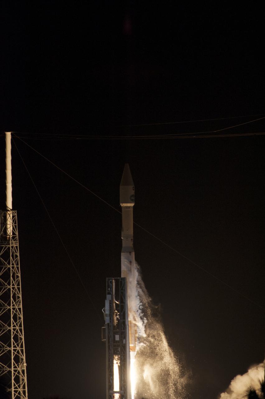 CAPE CANAVERAL, Fla. -- Darkness shrouds the United Launch Alliance Atlas V rocket carrying NASA's Tracking and Data Relay Satellite, or TDRS-L, as it rises off Space Launch Complex 41 on Cape Canaveral Air Force Station in Florida. Launch was at 9:33 p.m. EST Jan. 23 during a 40-minute launch window. The TDRS-L spacecraft is the second of three new satellites designed to ensure vital operational continuity for NASA by expanding the lifespan of the Tracking and Data Relay Satellite System TDRSS fleet, which consists of eight satellites in geosynchronous orbit. The spacecraft provide tracking, telemetry, command and high-bandwidth data return services for numerous science and human exploration missions orbiting Earth. These include NASA's Hubble Space Telescope and the International Space Station. TDRS-L has a high-performance solar panel designed for more spacecraft power to meet the growing S-band communications requirements. TDRSS is one of three NASA Space Communication and Navigation SCaN networks providing space communications to NASA’s missions. For more information more about TDRS-L, visit http:__www.nasa.gov_tdrs. To learn more about SCaN, visit www.nasa.gov_scan. Photo credit: NASA_Kevin O'Connell