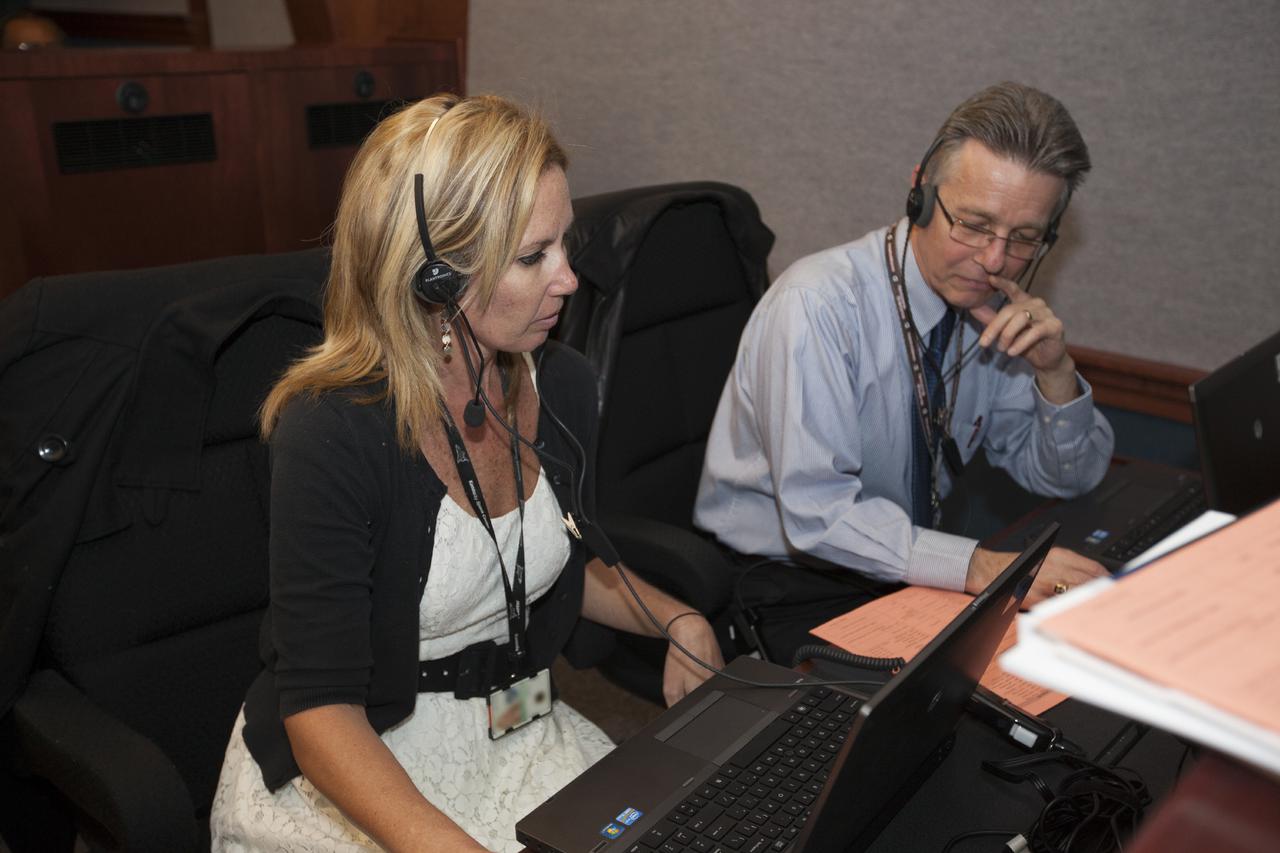 CAPE CANAVERAL, Fla. – In the Hangar AE Mission Director's Center at Cape Canaveral Air Force Station in Florida, NASA and contractor managers and engineers monitor progress of the countdown for the launch the agency's Tracking and Data Relay Satellite, or TDRS-L, spacecraft atop a United Launch Alliance Atlas V rocket.   The TDRS-L spacecraft is the second of three new satellites designed to ensure vital operational continuity for NASA by expanding the lifespan of the Tracking and Data Relay Satellite System TDRSS fleet, which consists of eight satellites in geosynchronous orbit. The spacecraft provide tracking, telemetry, command and high bandwidth data return services for numerous science and human exploration missions orbiting Earth. These include NASA's Hubble Space Telescope and the International Space Station. TDRS-L has a high-performance solar panel designed for more spacecraft power to meet the growing S-band communications requirements. TDRSS is one of NASA Space Communication and Navigation’s SCaN three networks providing space communications to NASA’s missions. For more information more about TDRS-L, visit: http:__www.nasa.gov_tdrs To learn more about SCaN, visit: www.nasa.gov_scan Photo credit: NASA_Kim Shiflett
