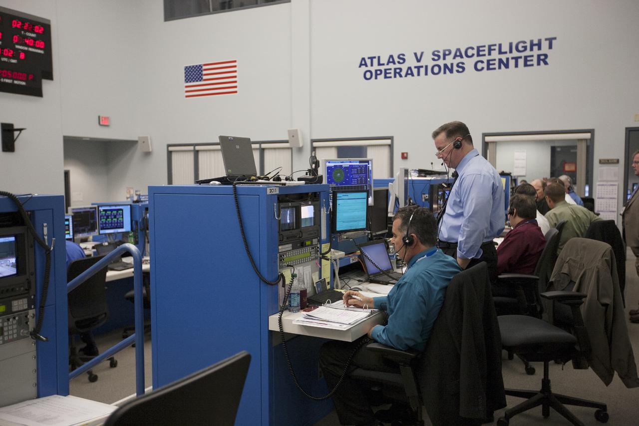 CAPE CANAVERAL, Fla. – At Cape Canaveral Air Force Station's Atlas V Spaceflight Operations Center NASA and contractor managers and engineers monitor progress of the countdown for the launch the agency's Tracking and Data Relay Satellite, or TDRS-L, spacecraft atop a United Launch Alliance Atlas V rocket. The TDRS-L spacecraft is the second of three new satellites designed to ensure vital operational continuity for NASA by expanding the lifespan of the Tracking and Data Relay Satellite System TDRSS fleet, which consists of eight satellites in geosynchronous orbit. The spacecraft provide tracking, telemetry, command and high bandwidth data return services for numerous science and human exploration missions orbiting Earth. These include NASA's Hubble Space Telescope and the International Space Station. TDRS-L has a high-performance solar panel designed for more spacecraft power to meet the growing S-band communications requirements. TDRSS is one of NASA Space Communication and Navigation’s SCaN three networks providing space communications to NASA’s missions. For more information more about TDRS-L, visit: http:__www.nasa.gov_tdrs To learn more about SCaN, visit: www.nasa.gov_scan Photo credit: NASA_Kim Shiflett