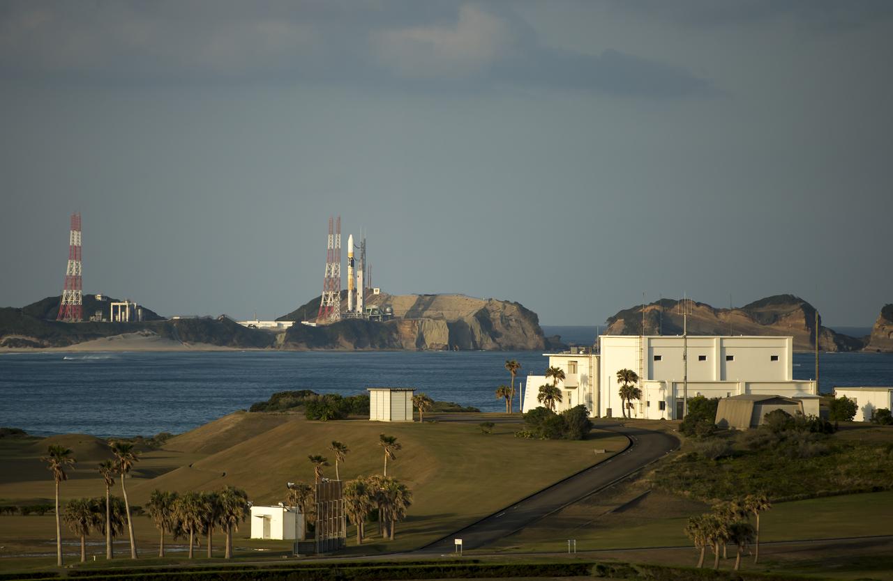 A Japanese H-IIA rocket with the NASA-Japan Aerospace Exploration Agency (JAXA), Global Precipitation Measurement (GPM) Core Observatory onboard is seen on launch pad 1 of the Tanegashima Space Center, Thursday, Feb. 27, 2014, Tanegashima, Japan. Once launched, the GPM spacecraft will collect information that unifies data from an international network of existing and future satellites to map global rainfall and snowfall every three hours.  Photo Credit: (NASA/Bill Ingalls)