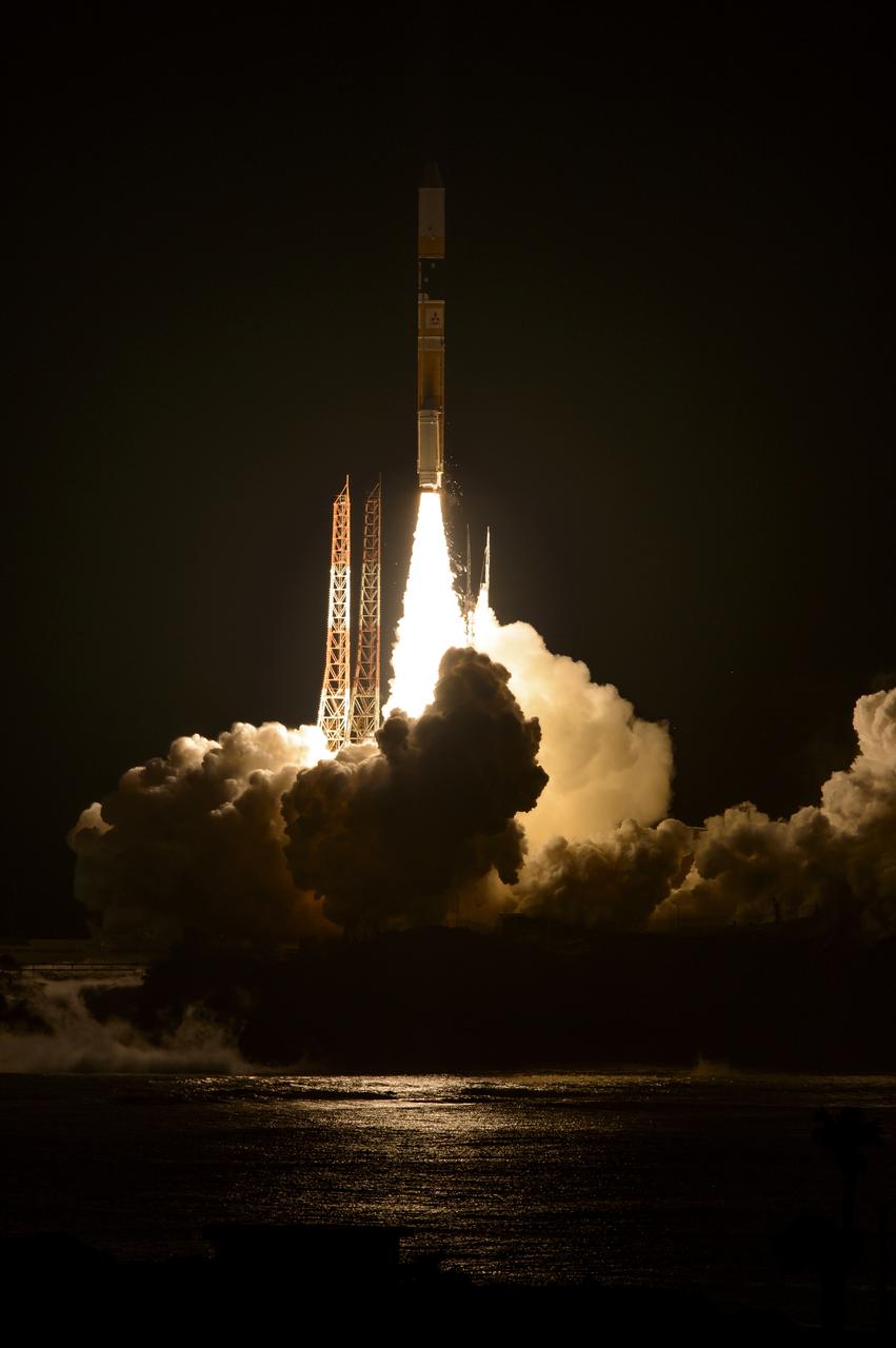 A Japanese H-IIA rocket with the NASA-Japan Aerospace Exploration Agency (JAXA), Global Precipitation Measurement (GPM) Core Observatory onboard, is seen launching from the Tanegashima Space Center, Friday, Feb. 28, 2014, Tanegashima, Japan. The GPM spacecraft will collect information that unifies data from an international network of existing and future satellites to map global rainfall and snowfall every three hours. Photo Credit: (NASA/Bill Ingalls)