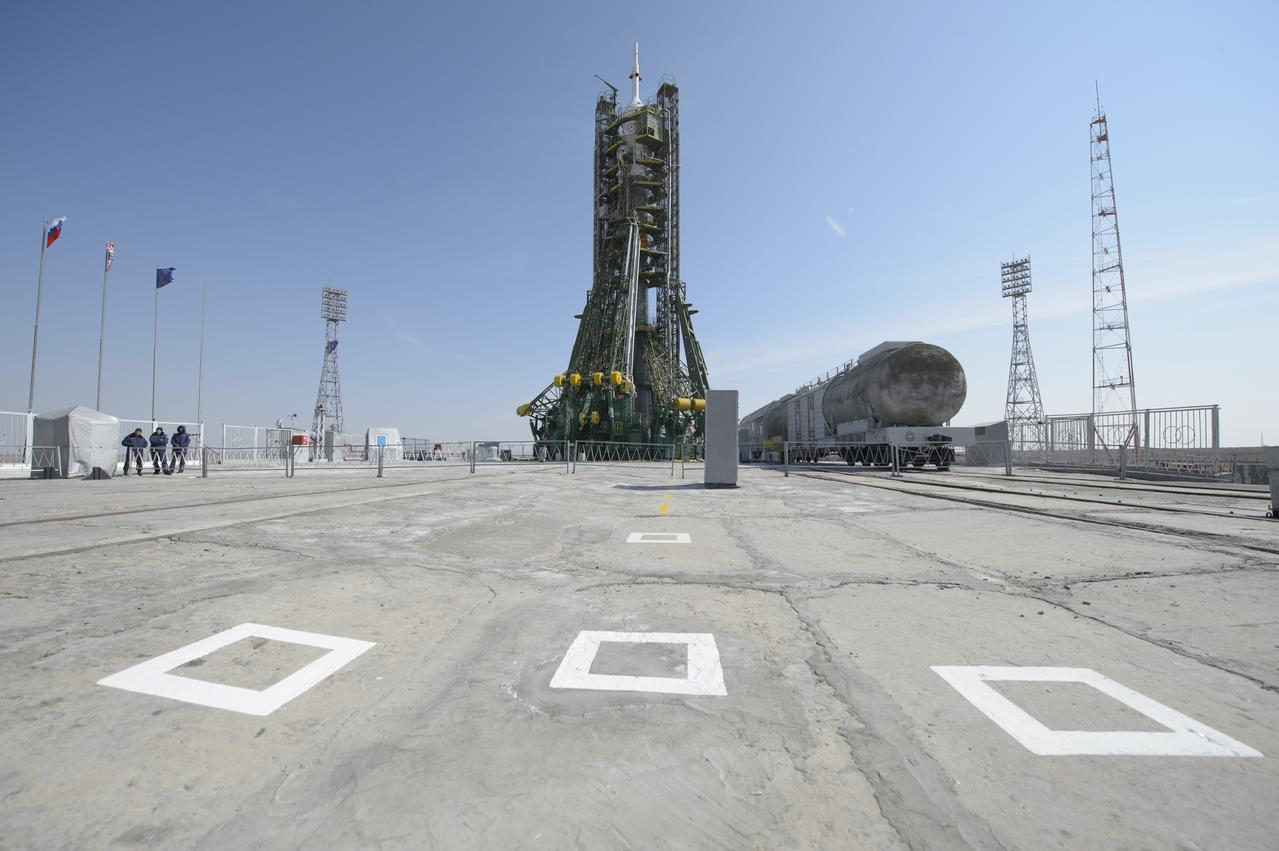 An Orthodox priest blesses the Soyuz rocket at the Baikonur Cosmodrome launch pad on Monday, March 24, 2014 in Kazakhstan.  Launch of the Soyuz rocket is scheduled for March 26 and will send  Expedition 39 Soyuz Commander Alexander Skvortsov of the Russian Federal Space Agency, Flight Engineer Steve Swanson of NASA, and Flight Engineer Oleg Artemyev of Roscosmos on a six-month mission aboard the International Space Station.Photo Credit: (NASA/Joel Kowsky)