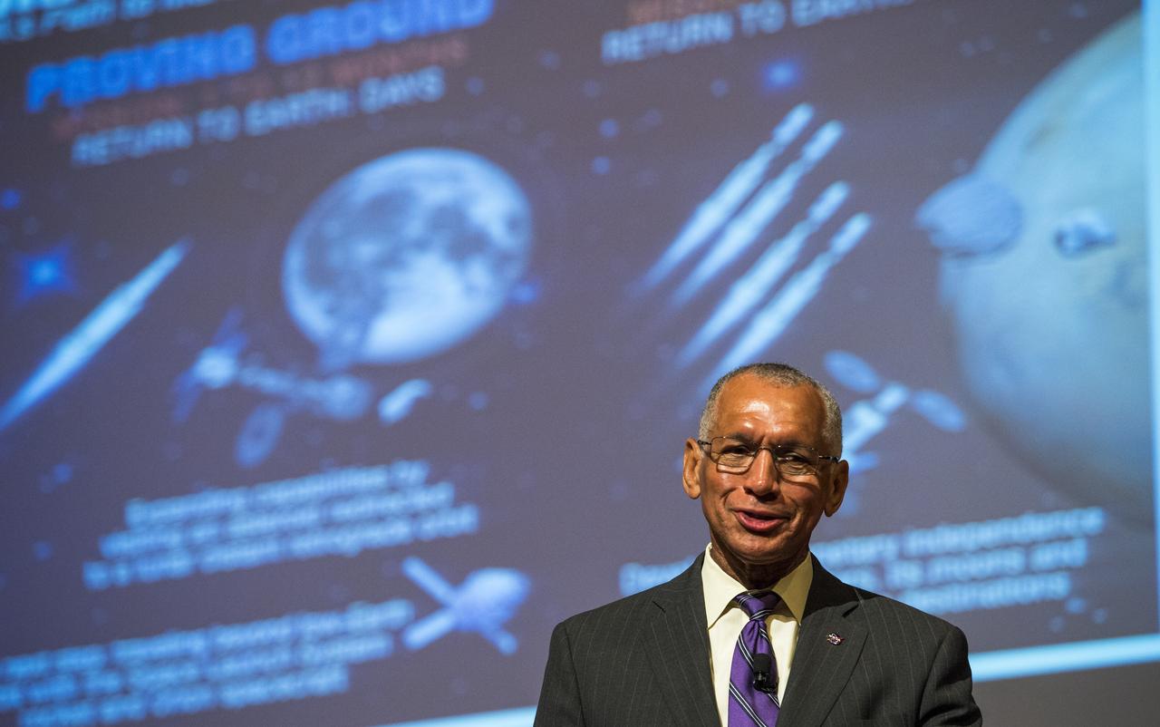 NASA Administrator Charles Bolden answers questions from the audience after giving the opening keynote address at the Humans to Mars Summit on April 22, 2014 at George Washington University in Washington, DC. Administrator Bolden spoke of NASA's path to the human exploration of Mars during his remarks.  Photo Credit: (NASA/Joel Kowsky)