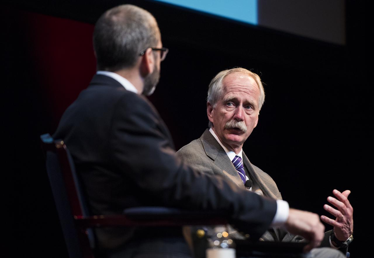 William Gerstenmaier, NASA Associatate Administrator for Human Exploration and Operations, right, answers a question during a panel discussion moderated by PBS NewsHour's Miles O'Brien at the Humans to Mars Summit on April 22, 2014 at George Washington University in Washington, DC. Photo Credit: (NASA/Joel Kowsky)