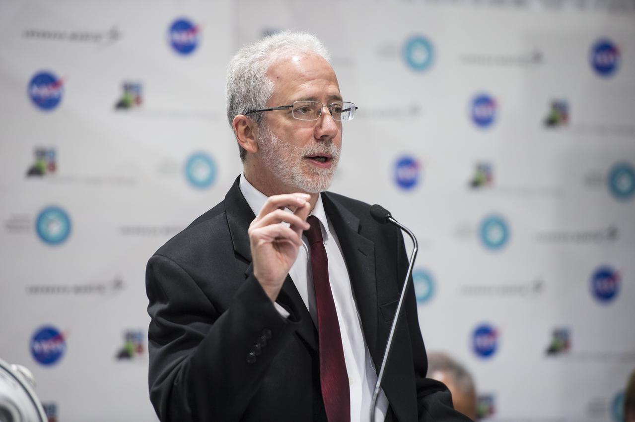 Mark Geyer, Orion Program Manager, spoke at the USA Science and Engineering Festival on April 25, 2014. The event was held to announce the winner of the Exploration Design Challenge. The goal of the Exploration Design Challenge was for students to research and design ways to protect astronauts from space radiation.The winning team's design will be built and flown aboard the Orion/EFT-1. The USA Science and Engineering Festival takes place at the Washington Convention Center in Washington, DC on April 26 and 27, 2014. Photo Credit: (NASA/Aubrey Gemignani)