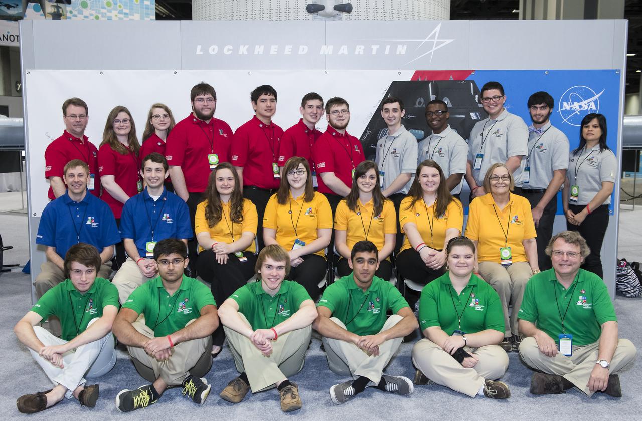 Pictured are all Semi-finalist teams in the Exploration Design Challenge. NASA Administrator, Charles Bolden and Lockheed Martin CEO, Marillyn Hewson announced the winner of the Exploration Design Challenge at the USA Science and Engineering Festival on April 25, 2014. The goal of the challenge was for students to research and design ways to protect astronauts from space radiation. The winning team's design will be built and flown aboard the Orion/EFT-1. The USA Science and Engineering Festival is taking place at the Washington Convention Center in Washington, DC on April 26 and 27, 2014. Photo Credit: (NASA/Aubrey Gemignani)