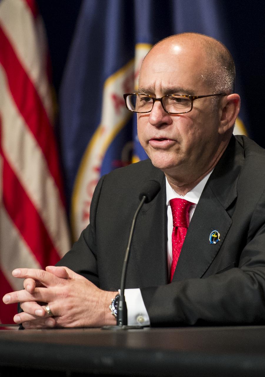 Sam Scimemi, Director of NASA's International Space Station Division, speaks during an Exploration Forum showcasing NASA's human exploration path to Mars in the James E. Webb Auditorium at NASA Headquarters on Tuesday, April 29, 2014. Photo Credit: (NASA/Joel Kowsky)