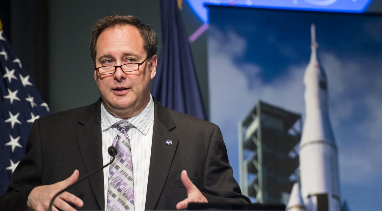 Robert Lightfoot, NASA Associate Adminstrator, delivers closing remarks at an Exploration Forum showcasing NASA's human exploration path to Mars in the James E. Webb Auditorium at NASA Headquarters on Tuesday, April 29, 2014. Photo Credit: (NASA/Joel Kowsky)