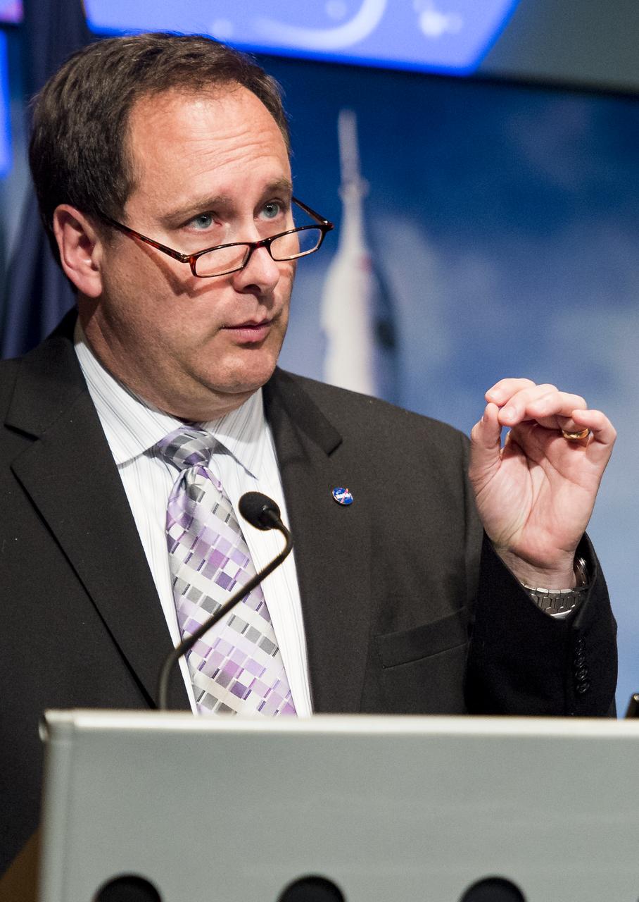 Robert Lightfoot, NASA Associate Adminstrator, delivers closing remarks at an Exploration Forum showcasing NASA's human exploration path to Mars in the James E. Webb Auditorium at NASA Headquarters on Tuesday, April 29, 2014. Photo Credit: (NASA/Joel Kowsky)